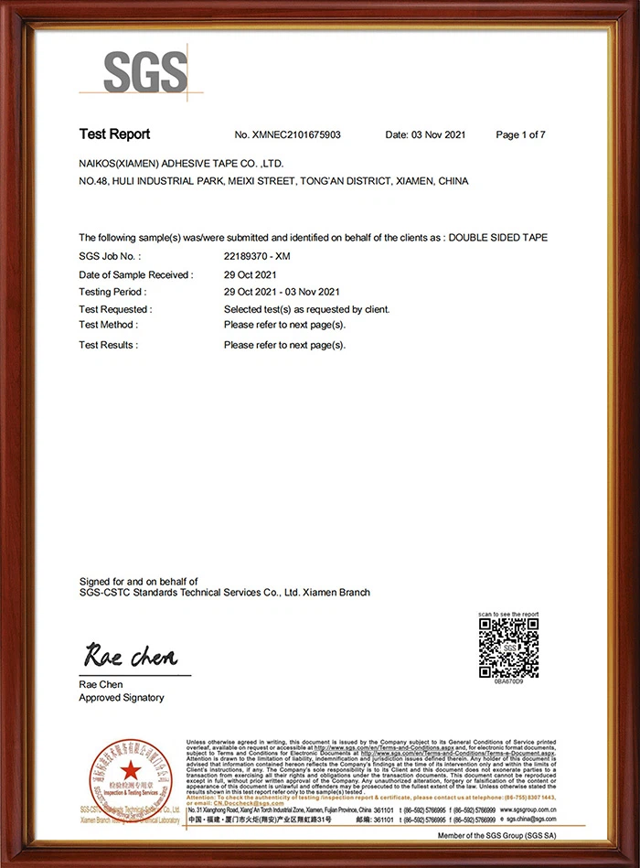 Test-Report-From-SGSDOUBLE-SIDED-TAPE Test-Report-From-SGSDOUBLE-SIDED-TAPE